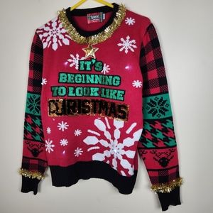 Spencers Ugly Christmas Sweater Mens Medium Looks Like Christmas Light Up Sequin